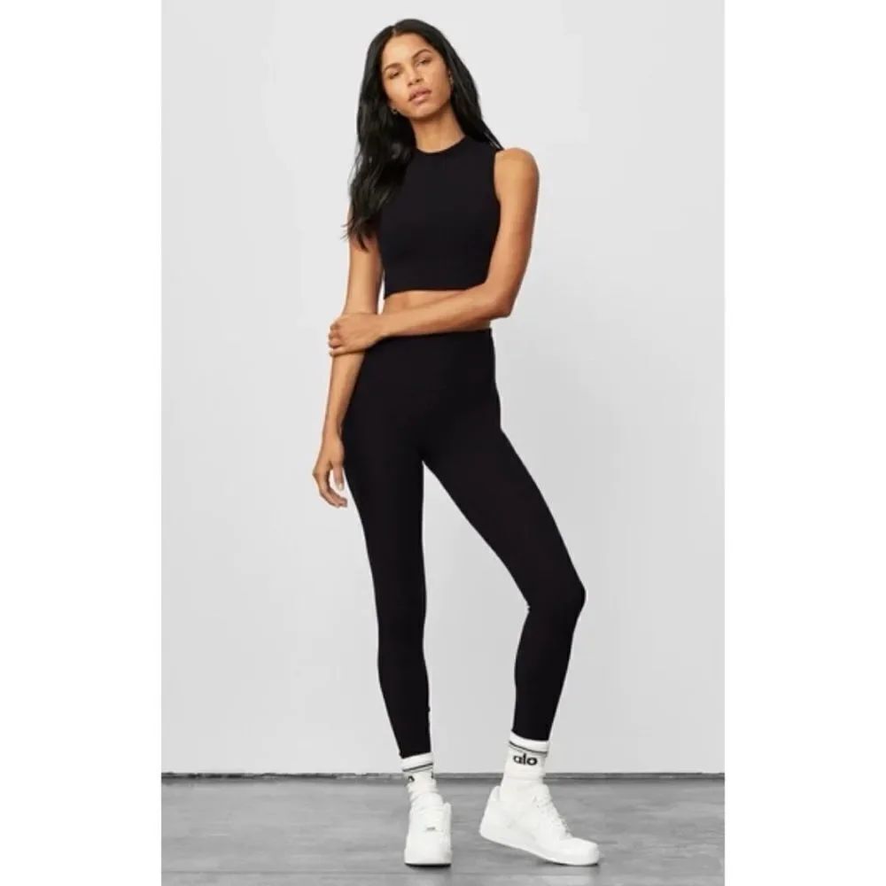 Alo Yoga High-Waist Micro Waffle Athletic Black Lowkey Legging Size XS